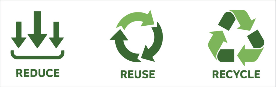 Reduce reuse recycle icon set, arrow sync rotation outline symbols for environmental management, waste reduction, circular economy, sustainability and responsible resource conservation vector design c