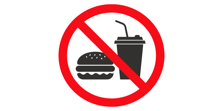 No food or drink symbol on transparent background prohibition of eating and drinking fast food.