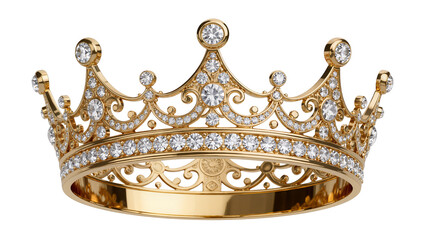 Ornate golden crown adorned with sparkling diamonds, isolated on transparent background © iPNGi