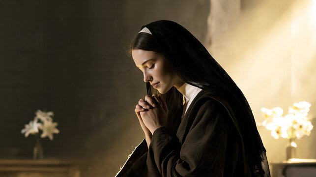 Young Saint Clare of Assisi in Prayer &ndash; AI Generative
