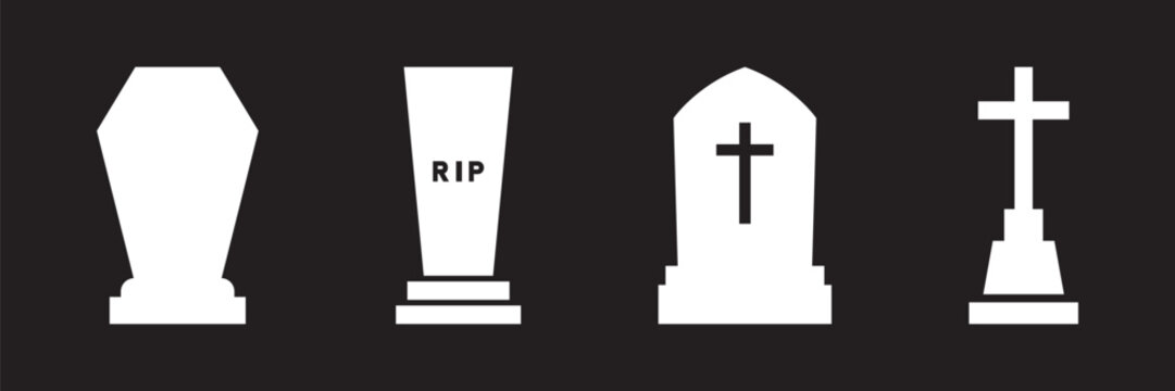 Tombstone icon editable vector element set. Halloween gravestone icon set. Tombstone icons with rip inscriptions. 