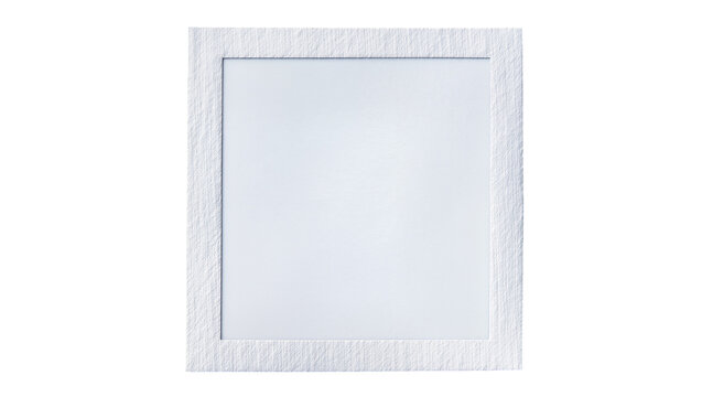 Textured white square frame with blank white center, isolated on transparent background