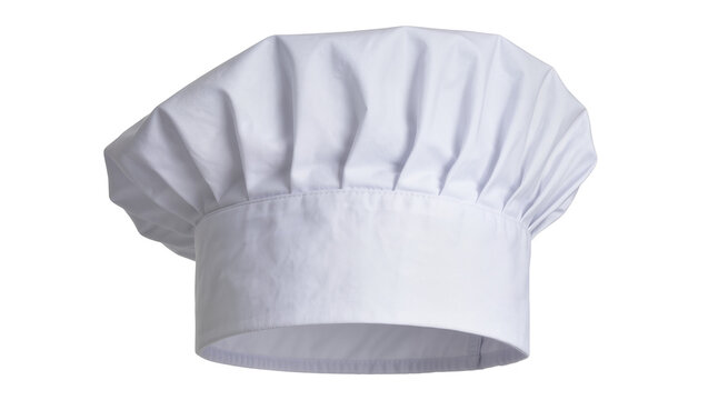 White pleated chef hat with fabric band, isolated on transparent background
