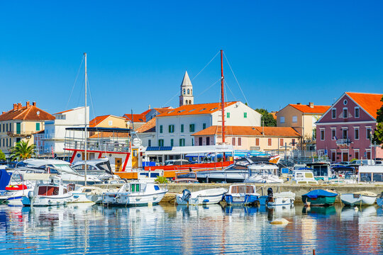 Biograd na Moru Waterfront with Boats and Historic Old Town, Dalmatia, Croatia