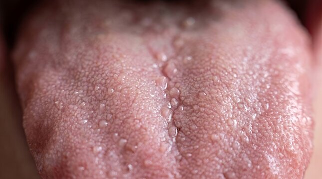 Close up detail of moist pink skin texture and fine wrinkles on soft lips surface