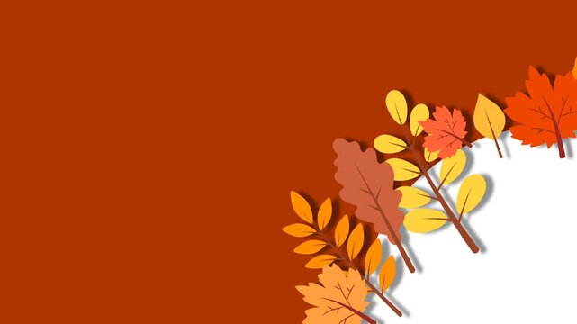 Autumn Leaves Rotating Around White Circle Frame on Brown Background Stop Motion Animation.