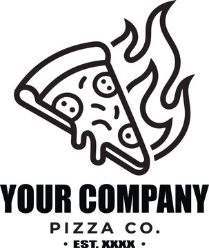minimalist pizza slice logo with flame element bold line vector