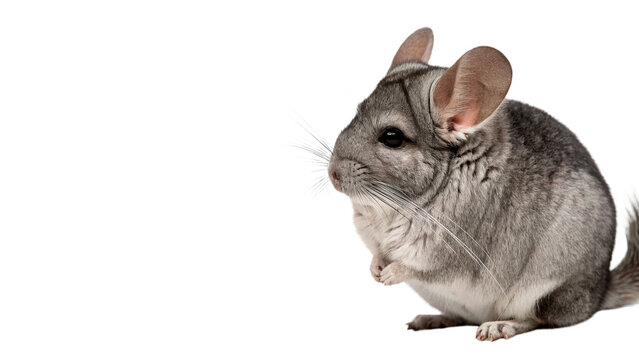 Cute small furry chinchilla mammal sitting profile view pet isolated on transparent background