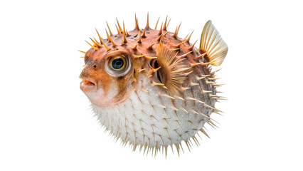Spiky exotic pufferfish swimming marine underwater sea life creature isolated on transparent background © Samuel Sutton