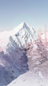 Animation of winter scenery with skiers in mountains