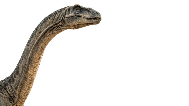 Long dinosaur neck and head fossil replica ancient isolated on transparent background