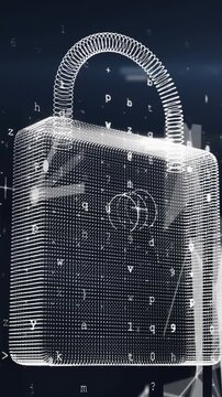 Animation of online security padlock and changing letters coding
