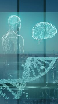 Animation of medical data processing with dna and screens