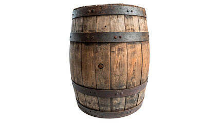 Naklejka premium Old wooden barrel container bound with iron hoops isolated on transparent background