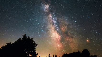 Summer Milky Way stars and landscape scenery silhouettes. © astrosystem