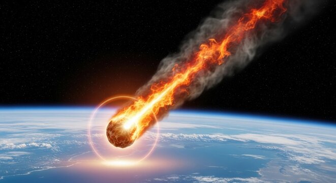 Fiery meteor burning through Earths atmosphere.