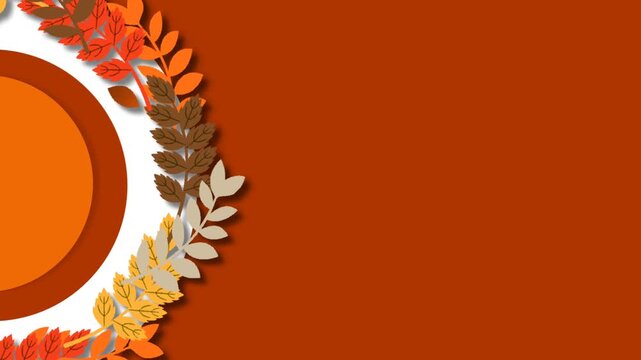 Autumn Equinox Background with Rotating Fall Leaves Wreath and Copy Space.
