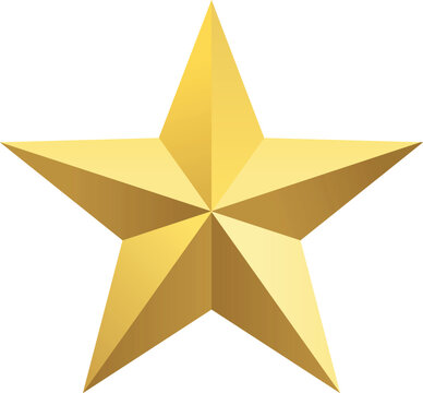 Single metallic gold 3D star with faceted facets and reflective surfaces isolated on white background 3D star golden star award star
