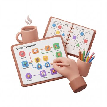 Hand planning education curriculum map on digital tablet