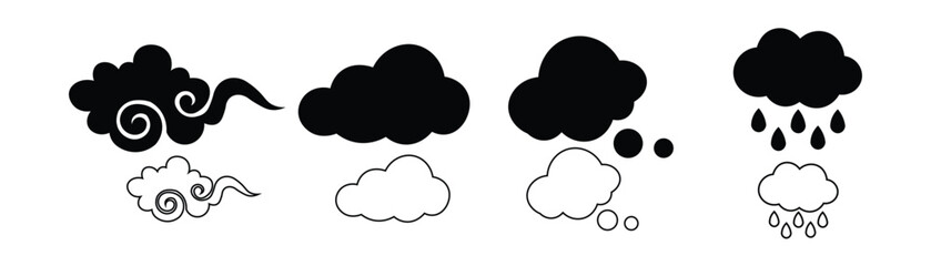 Obraz premium Cloud icon set including japanese vintage cloud silhouette simple overcast thought bubble and rainy weather storm symbol vector illustration for graphic design project