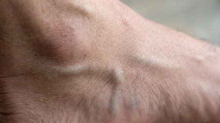 Naklejka premium Detailed close up of human skin texture and shadow on the leg surface showing fine lines and contours