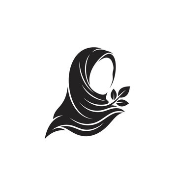 Stylized vector illustration of a Muslim woman wearing a hijab with leaves, ideal for logo or icon design