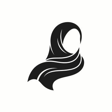 Elegant black hijab silhouette icon vector illustration, minimalist Muslim woman headscarf design