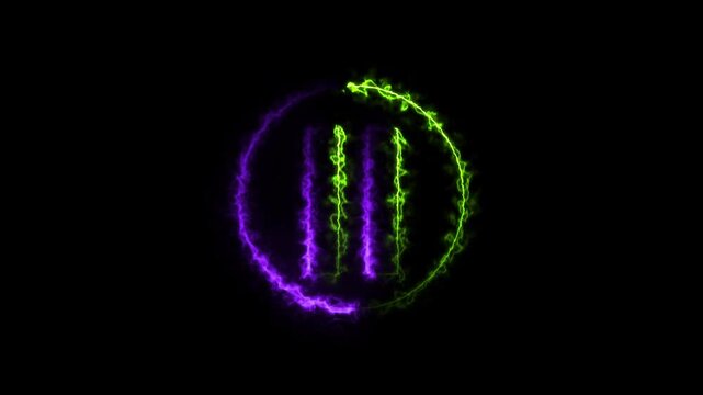 Video, audio neon play button icon animation. glowing play button animation. Mouse clicking video play and pause button with chroma key, screen and alpha channel 4k ..