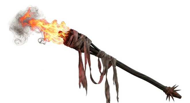 Flaming Torch with Worn Fabric Wrapping.