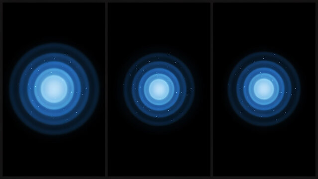 Three concentric glowing blue circles with light particles on a deep black background