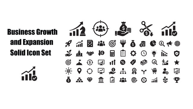 Business Growth and Expansion Solid Icon Set