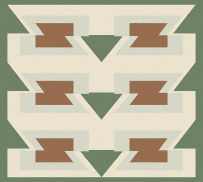 Earthy green native geometric repeat pattern with subtle noise texture finish. Vintage traditional boho tapestry background