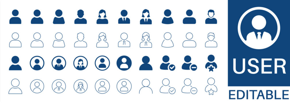 User profile icon set. Featuring user avatar, profile picture, account management, and customer persona. Vector icons account management and user interfaces. 