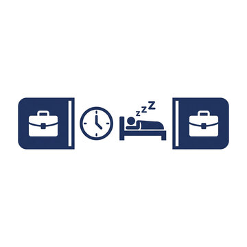 Shift sequence icon with briefcase clock bed and briefcase for the rest interval system between consecutive workdays