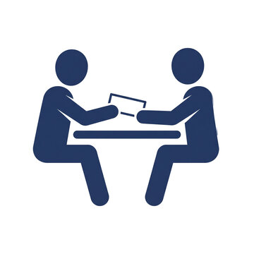 Employee passing a notice of resignation over a table icon to a supervisor for job termination paperwork