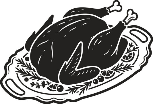 Thanksgiving Roast Turkey Silhouette Vector Illustration