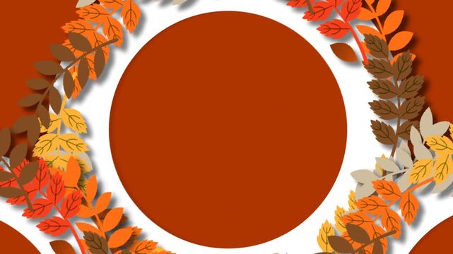 Autumn Equinox Leaf Wreath Frame Animation with Rotating Fall Foliage Background.