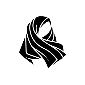 Minimalist Black Silhouette Icon of a Woman Wearing a Traditional Hijab Headscarf for Religious and Cultural Identity Design