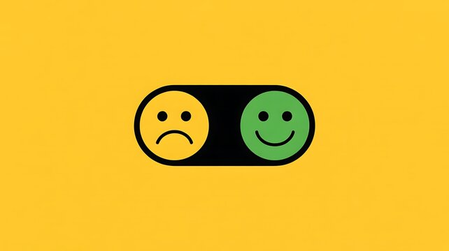 Mood comparison concept showing sad and happy faces on a colorful rating scale