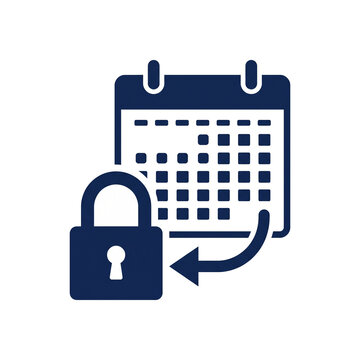 Calendar with a padlock and return arrow icon for closing and reopening a monthly accounting period