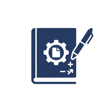 Company regulation handbook with a gear emblem and pen icon for revising internal employment rules