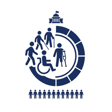 Segmented ring gauge above a row of diverse employees icon for statutory disability employment ratio reporting