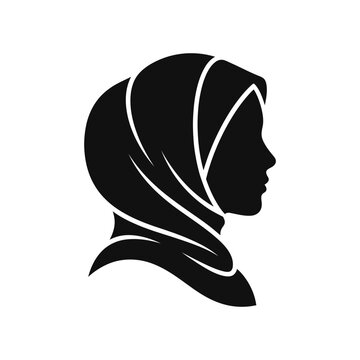 Elegant Silhouette of a Muslim Woman Wearing a Traditional Hijab Headscarf in Profile View Vector Illustration