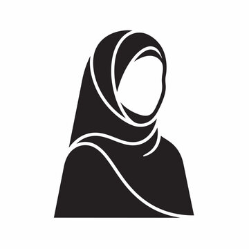 Minimalist Vector Illustration of a Woman Wearing a Traditional Muslim Hijab Headscarf Silhouette for Cultural and Religious Representation