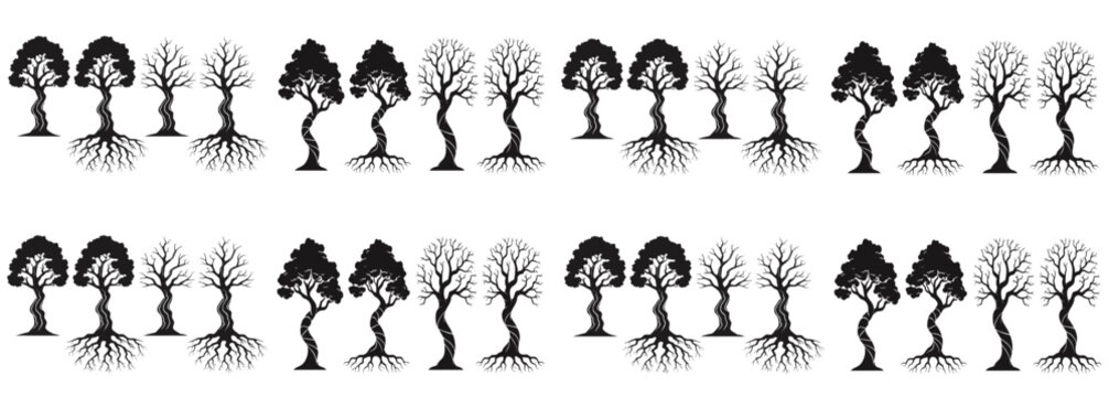 Seamless Vector Tree Silhouette Pattern Collection For Nature Graphic Design