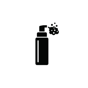 Minimalist Foam Dispenser Icon Featuring Cosmetic Skincare Product Bottle with Bubbles for Beauty and Personal Hygiene Digital Interface Designs