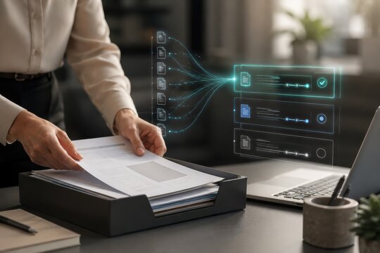 Hands Filing Document with AI Workflow Routing and Automation