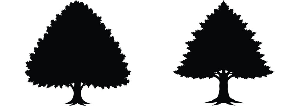 Tree Silhouettes Of Two Lush Botanical Vectors For Nature And Environmental Design Projects