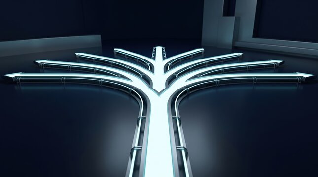 Bright light routes splitting into multiple directions