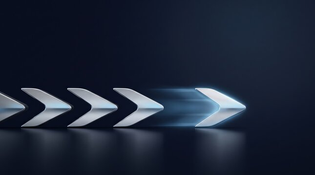 Illuminated chevron arrows pointing forward on dark background